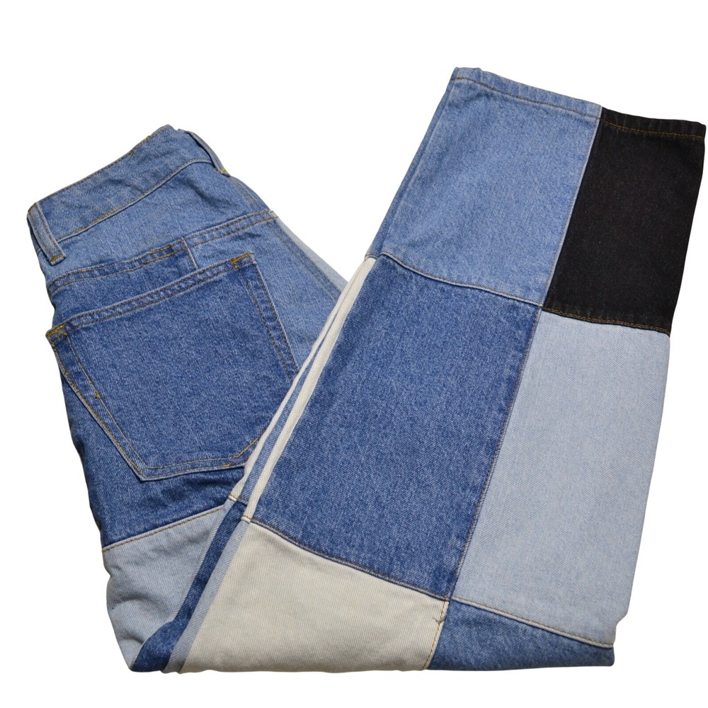 Funky‎ Patchwork Denim Jeans Womens 26 Blue Colorblock High Rise Wide Leg Clown